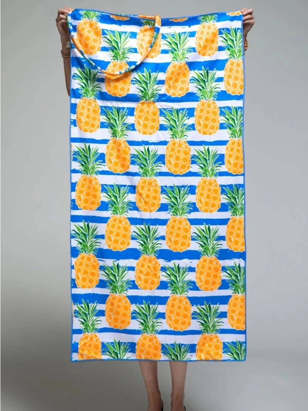 Yellow Pineapple Print Canvas Tote Bag and towel